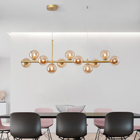 Suspension de Luxe Dorée Moderne Nordique à Bas Prix, Décoration Rectangle avec Boules de Verre, Lustre Bulle pour Îlot de Cuisine