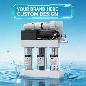 Sistema Purificador <span class=keywords><strong>de</strong></span> Agua RO <span class=keywords><strong>de</strong></span> <span class=keywords><strong>5</strong></span> <span class=keywords><strong>Etapas</strong></span> con Logotipo Personalizado OEM, 0.0001 Micras, 100GPD, Ósmosis <span class=keywords><strong>Inversa</strong></span> Bajo Fregadero, Venta al Por Mayor - Product Image 1