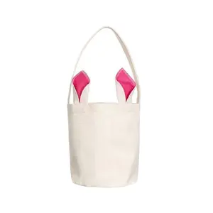RTS Sublimation Rabbit Ear Linen Polyester Wholesale Easter Blanks Bunny Baskets Tote Ears Bags for Girls Boys Craft