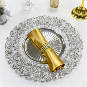 装飾メラミン製丸型ゴールドシルバーチャージャープレート13インチプラスチック製ウェディングプレートブラックチャージャープレートプラトスベース - Product Image 4