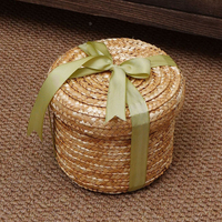 Boîte cadeau vintage en forme de panier tressé, avec poignée, pour festival, maison, avec couvercle, boîte de rangement
