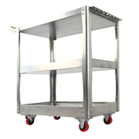 Chariot de rangement mobile robuste à trois niveaux, étagère métallique avec roulettes pour garage, atelier, chariot à outils
