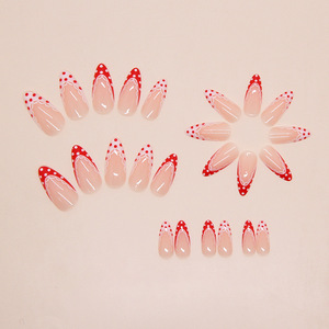 Juego de 24 <span class=keywords><strong>Uñas</strong></span> Postizas Acrílicas de Almendra con Puntos Rojos y Blancos, <span class=keywords><strong>Uñas</strong></span> Postizas para Salón de Belleza, <span class=keywords><strong>Uñas</strong></span> Impresas - Product Image 4