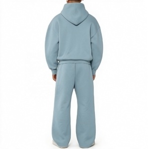 YITE Custom Logo Streetwear Boxy <strong>Cropped</strong> <strong>Zip</strong> <strong>up</strong> <strong>Hoodies</strong> and Sweatpants Set Manufacturer Oversized Blank Sport Men's Tracksuit - Product Image 2