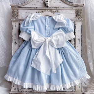 <span class=keywords><strong>Charlotte</strong></span> Boutique 2024 Collection d'été bébé bleu coton lin robe de bal pour filles ODM robe pour enfants perle perles solide - Product Image 5