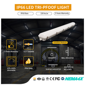 Lumière LED Tri-proof UL NSF à suspendre au plafond, 2 pieds/4 pieds/8 pieds, 40W/60W, résistante aux intempéries, étanche IP66, pour garage, atelier, entrepôts - Product Image 2