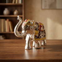 Figurine d'éléphant moderne de luxe plaquée argent, faite à la main, émail or et bleu, artisanat métallique écologique, décoration d'intérieur, Diwali