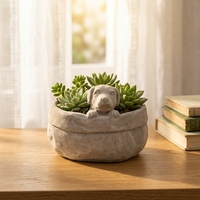 Jardinière d'extérieur en béton design vintage à prix abordable avec motif chien et brouillard, pot de fleurs en ciment à vendre