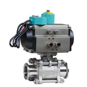 Vanne à bille en acier inoxydable Q681F, 3 pièces, connexion pneumatique à pince de 1 pouce, pour eau à température normale - Product Image 1