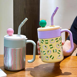 Bouteille d'eau isotherme en céramique 620 ml avec paille et compartiment à thé pour le bureau, design de bureau pour femme, été 2025 - Product Image 2