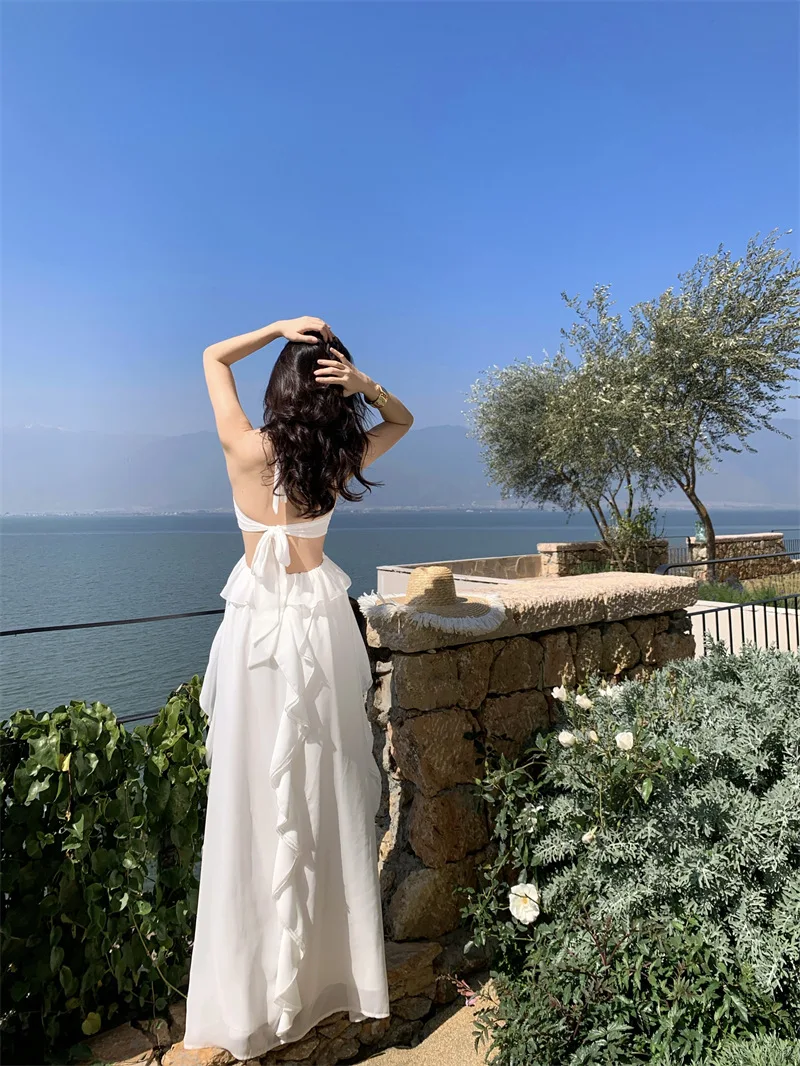 chinese dress ladies Erika Peña Lola Bohemian Halter Maxi Dress White / O/S main image 1