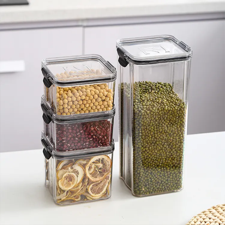 1360 ml Clear plastic Kitchen Organizer Pantry Fridge Organizer Food Jars Set Bottles Air Tight Food Storage Containers