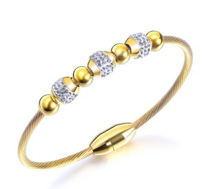 Mode Lisse En Acier Inoxydable Plaqué Or Perle Ronde <span class=keywords><strong>Bracelet</strong></span> Zircon Diamant <span class=keywords><strong>Bracelet</strong></span> <span class=keywords><strong>Bracelet</strong></span> pour Femmes Bijoux - Product Image 1