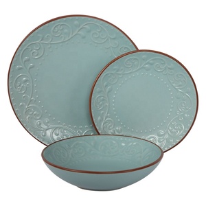 Juego de Platos de Cerámica Directo de Fábrica, Vajilla de Cerámica Doméstica, Diseño en Relieve con Borde Rojo - Product Image 6