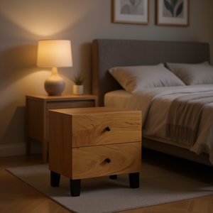 Commode de chevet en bois naturel, 2 tiroirs, design moderne, meubles de chambre à coucher - Product Image 2