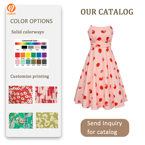 Robe décontractée mi-longue à col carré et bretelles spaghetti, motif fraises, avec poches, vente en gros pour femmes - 7247 <span class=keywords><strong>Belle</strong></span> Poque - Product Image 3