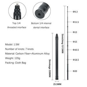Camera thể thao phổ thông điện thoại di động Selfie Stick Camera hành động toàn cảnh vô hình có thể thu vào 1.2m 1.5M 3m cực mở rộng - Product Image 4