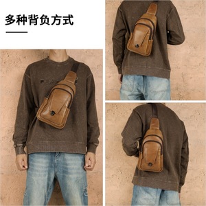 Bolso de pecho Dujiang para hombre, de cuero genuino, bandolera con bolsillo con cremallera para uso diario, color marrón - Product Image 2
