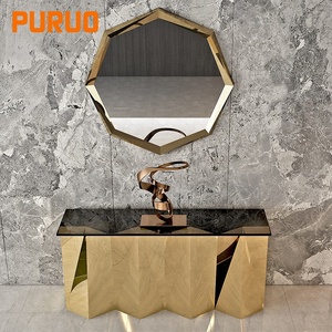 Table <span class=keywords><strong>console</strong></span> <span class=keywords><strong>d</strong></span>'<span class=keywords><strong>entrée</strong></span> en marbre noir avec miroir Puruo luxury designs pieds en acier inoxydable doré et argent - Product Image 3