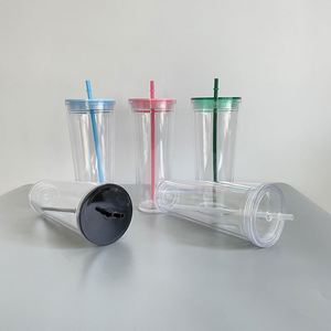 20pack Custom logo BPA Free 24oz Pre-drilling Plastic Acrylic Double Wall Snow Globe <b>Cup</b> with <b>Lids</b> <b>and</b> <b>Straws</b> for Vinyl - Product Image 4