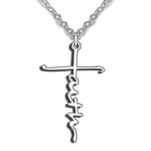Collier pendentif religieux en acier inoxydable avec croix chrétienne, mot de foi <span class=keywords><strong>et</strong></span> prière - Product Image 1