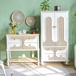 Elegante Gabinete de Almacenamiento de Madera Maciza Blanca de Estilo Europeo Moderno y Rústico con 4 Cajones para Dormitorio, Sala de Estar, Comedor, Hotel, Casa de Campo - Product Image 3