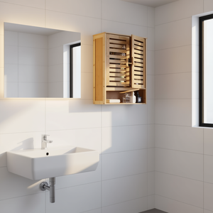 Armoire murale de salle de bain Nevor 60x70cm en bois avec étagère réglable, organisateur de rangement au design minimaliste - Product Image 2