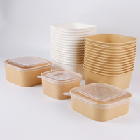 Boîtes en papier kraft jetables, résistantes à l'huile, pour salades, restauration rapide et emballages de repas.
