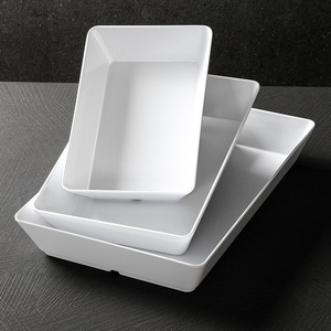 Ensemble de plateaux de service rectangulaires blancs en mélamine, assiettes profondes pour buffet, repas d'hôtel, présentation alimentaire - Product Image 2