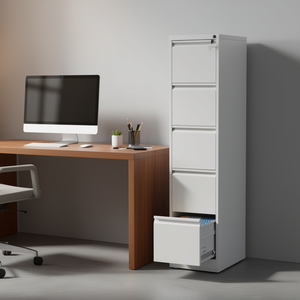 Archivador vertical metálico de 5 cajones, blanco, con cerradura, para oficina u hogar. - Product Image 2