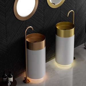 YULI Lavabo à <span class=keywords><strong>colonne</strong></span> européenne bicolore en acier inoxydable <span class=keywords><strong>noir</strong></span> blanc avec égouttoir pour salle de bain pour barres de sol d'hôtels - Product Image 1