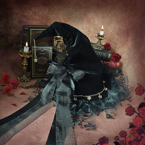 Sombrero de Bruja Gótico Luling Yaoyao, Talla Única, Decoración con Lazo de Encaje, para Accesorios de Fotografía Lolita - Product Image 1