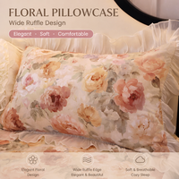 Ensemble de literie en coton premium à volants en mousseline de soie à motifs floraux français pour chambre à coucher
