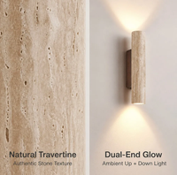 Applique murale en travertin naturel, éclairage bidirectionnel haut/bas, finition bronze foncé, 110-240V, luminaire mural moderne en pierre pour villa et hôtel