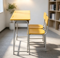 Ensemble bureau et chaise double pour étudiants, plateau en contreplaqué, structure en acier tubulaire rond avec tiroir pour usage scolaire