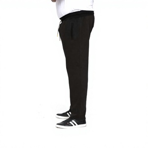 Pantalon de survêtement noir pour homme 100 % coton, taille élastique avec cordon de serrage, coupe droite décontractée, ample, pour l'hiver - Product Image 2
