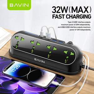 Bavin PC825 Factory Price 1300-2000mm <strong>UK</strong> US EU Smart Extension <strong>Socket</strong> With 4 USB Power Strip - Product Image 2