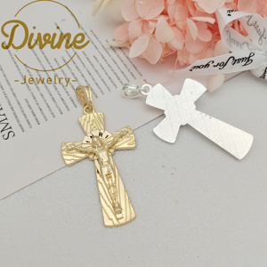 Crucifixo Grande Banhado a Ouro, Pingente Religioso de <span class=keywords><strong>Jesus</strong></span> Cristo Banhado a Prata para Confecção de Colares, Presente Cristão Masculino - Product Image 4