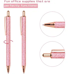 Cute Pink Fancy School Retractable Pretty Metal Ballpoint Pen