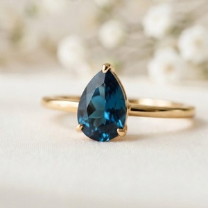 Anillo de plata de ley 925 con topacio azul de Londres, corte pera, hecho a mano, con piedras preciosas, anillo de boda nupcial, precio al por mayor, vermeil eternidad - Product Image 2