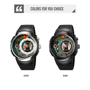 Reloj futurista para hombre con diseño de esqueleto redondo, resistente al agua hasta 30M, reloj de pulsera de cuarzo con correa de silicona. - Product Image 3