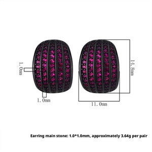 Fashion Jewelry Eco-friendly Copper Black Gold Plated Anti Tarnish Micro Pave 8*8mm Red Zircon Black <b>Stud</b> <b>Earrings</b> for Women - Product Image 2