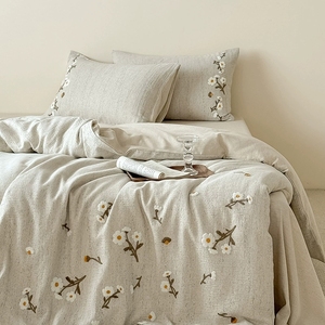 Linen Cotton Breathable Bedding Set <strong>Beige</strong> Embroidered Soft Duvet Cover Luxury <strong>Bed</strong> <strong>Sheets</strong> Wholesale - Product Image 5