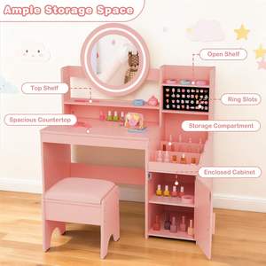 Tocador de Princesa con Espejo, Estantes de Almacenamiento y Luces LED Ajustables, Set de <span class=keywords><strong>Mesa</strong></span> de <span class=keywords><strong>Maquillaje</strong></span> y Banco <span class=keywords><strong>para</strong></span> Niñas Pequeñas - Product Image 3