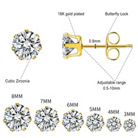 Clous d'Oreille Scintillants en Zircon Taille Brillant Rond, Plaqué Or 18K, en Acier Inoxydable – Boucles d'Oreille Zircon Diamant pour Femme