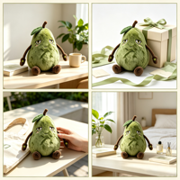 Jouet en peluche de fruit de dessin animé, poire verte gaieste, figurine en peluche rembourrée de coton PP, accessoire de bureau mignon pour souvenir de Noël