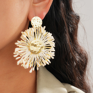 Vintage Party Raffia Tassel Ruffled <b>Earrings</b> Exaggerated Fashion <b>Drop</b> <b>Earrings</b> Women Jewelry - Product Image 3