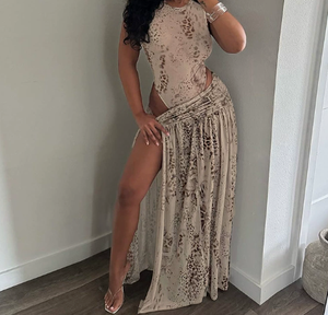 Viviblook J26ST091 New Women Summer Skirt <b>Set</b> Snake Print Sleeveless Bodysuit Maxi Slit Skirt Two Piece <b>Set</b> - Product Image 3