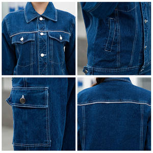 Combinaison de travail d'été à manches longues, vêtements de travail en jean, veste et pantalon avec bandes réfléchissantes - Product Image 4