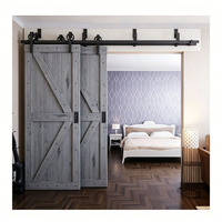 Porte coulissante double de style grange avec kit de quincaillerie pour système de bypass à 2 portes, fermeture douce, robuste, en acier au carbone, pour portes en bois